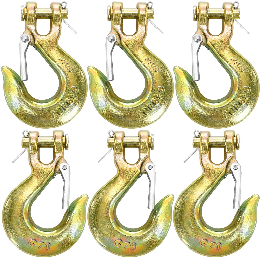 6 Pack 3/8 Inch G70 Forged Steel Clevis Slip Hook with Safety Latch J143640