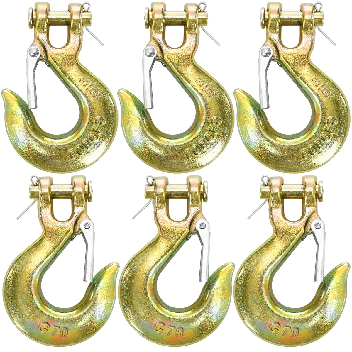 6 Pack 3/8 Inch G70 Forged Steel Clevis Slip Hook with Safety Latch J143640