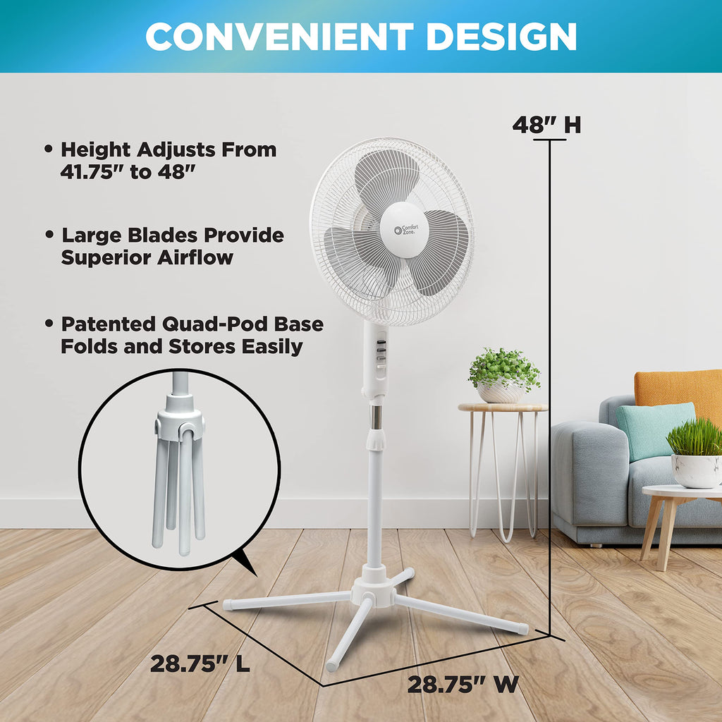 16 inch 3 Speed Oscillating Pedestal Fan White F14443