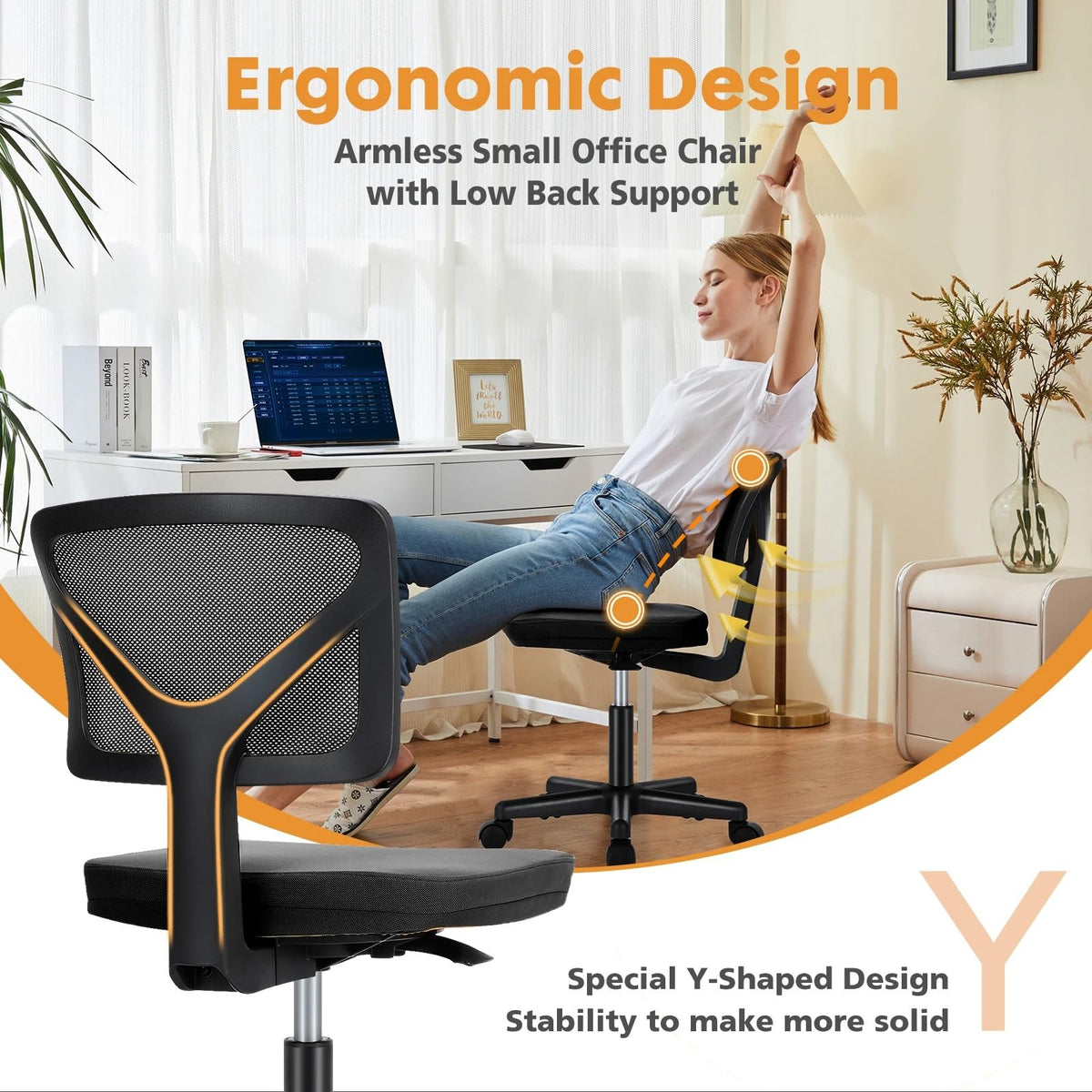 Armless Mesh Office Chair with Lumbar Support F54997