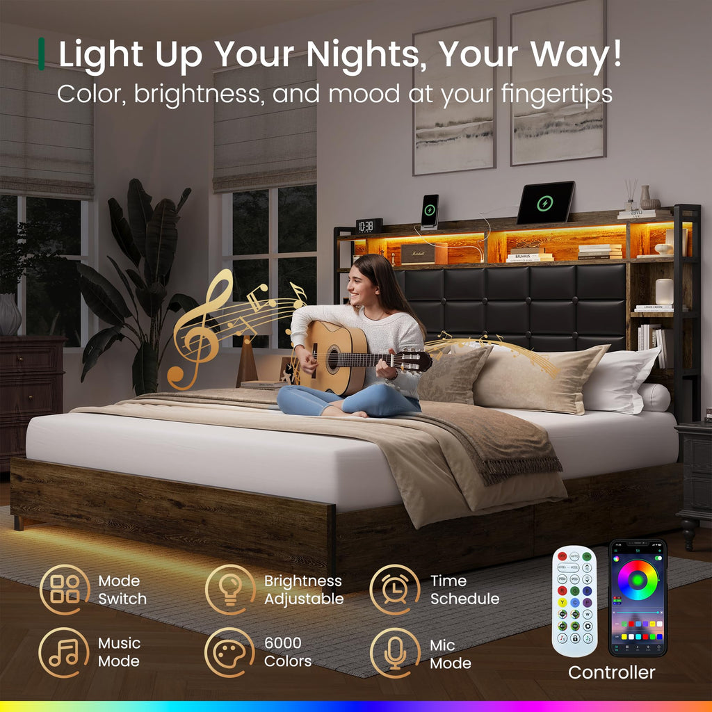 Queen Size Wooden Bed Frame with Storage Drawers Z128480
