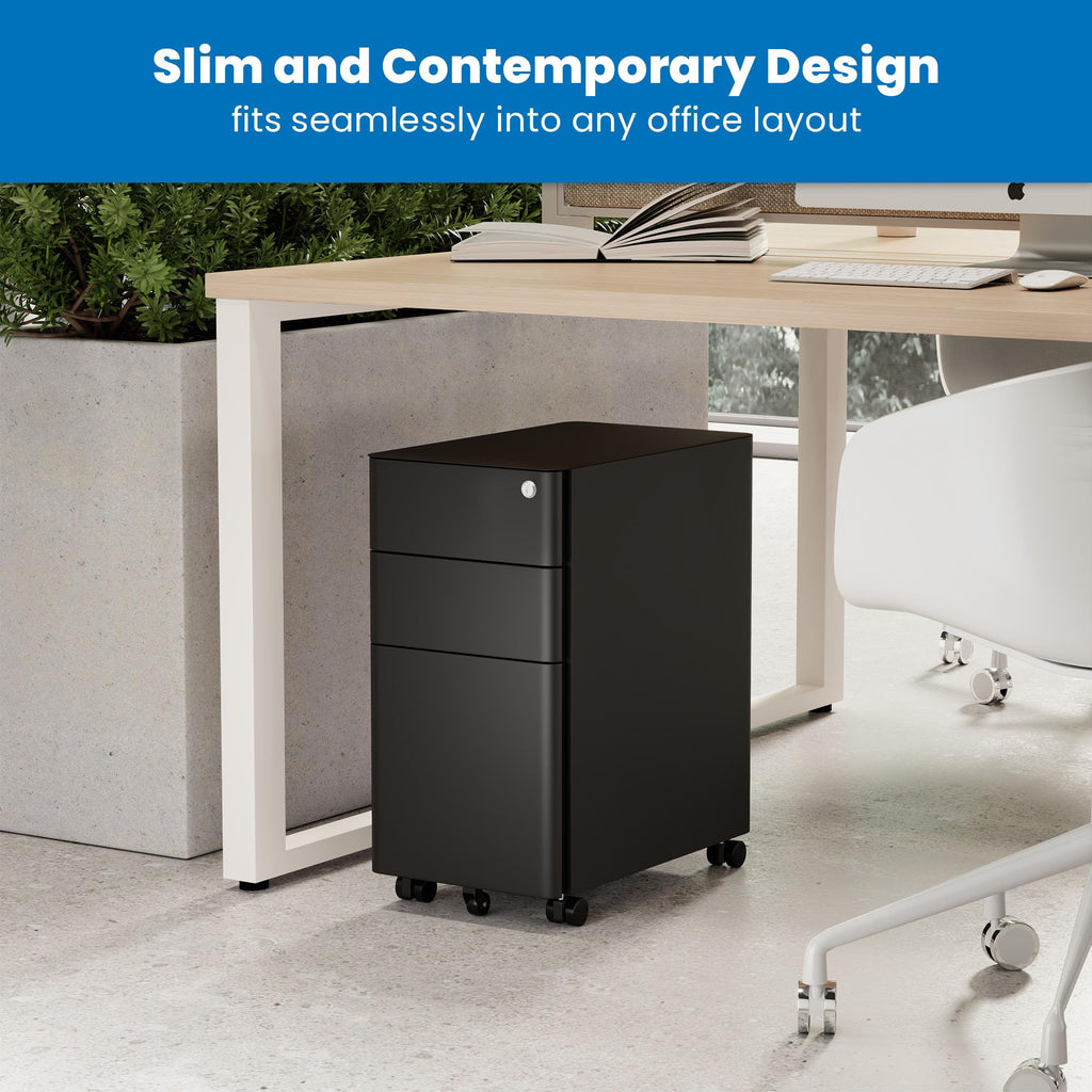 Black 3 Drawer Rolling File Cabinet with Lock M14393