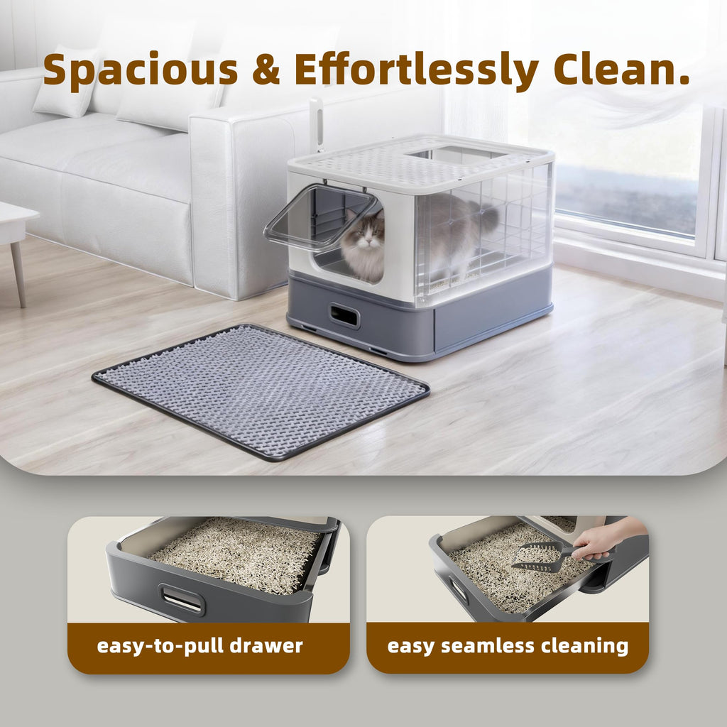 XL Enclosed Stainless Steel Cat Litter Box with Pull-Out Drawer N426