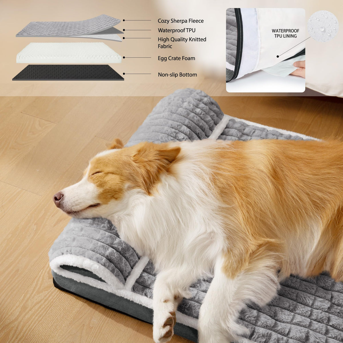 Large Dog Bed 36''X24'' Grey K9301