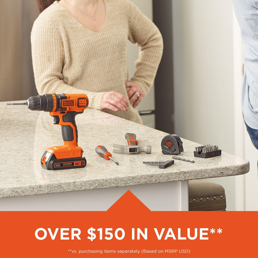 20V MAX 68-Piece Cordless Drill and Home Tool Kit with Storage Bag S243662