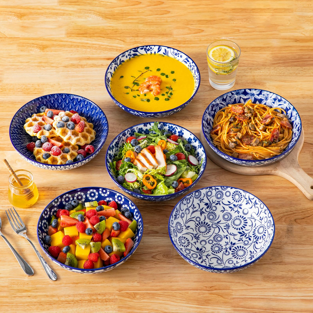 12-Piece Porcelain Pasta Bowls and Espresso Cups Set U393216