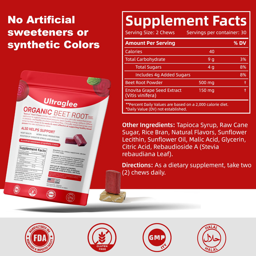 Beet Root Chewable Nitric Oxide Support Soft Chews 60 Pomegranate Berry Flavor H47173