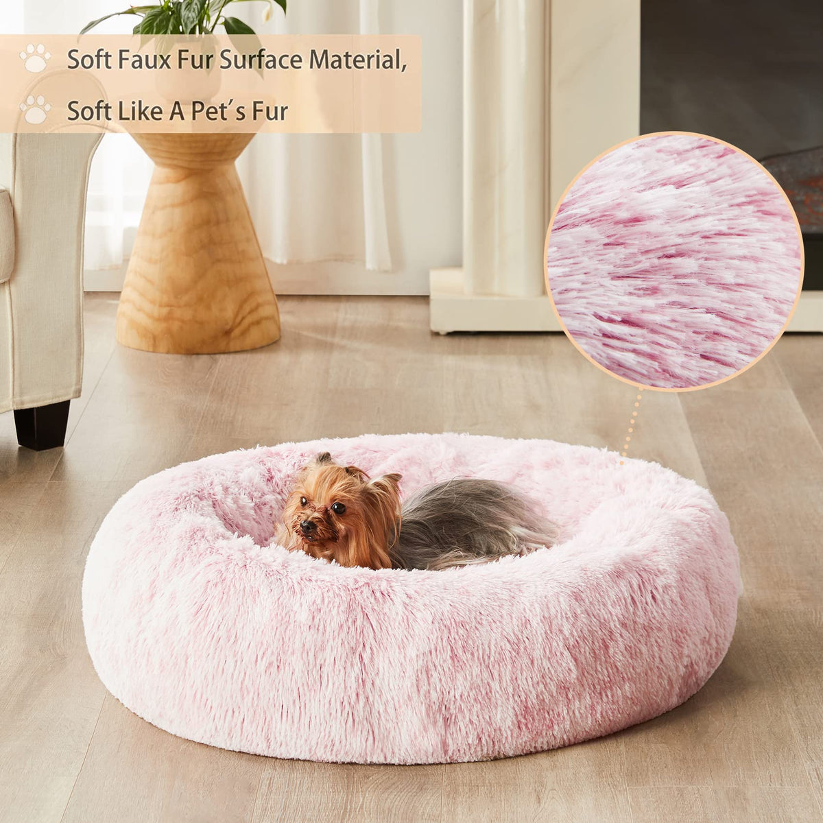 Pink Round Calming Dog Bed L85730