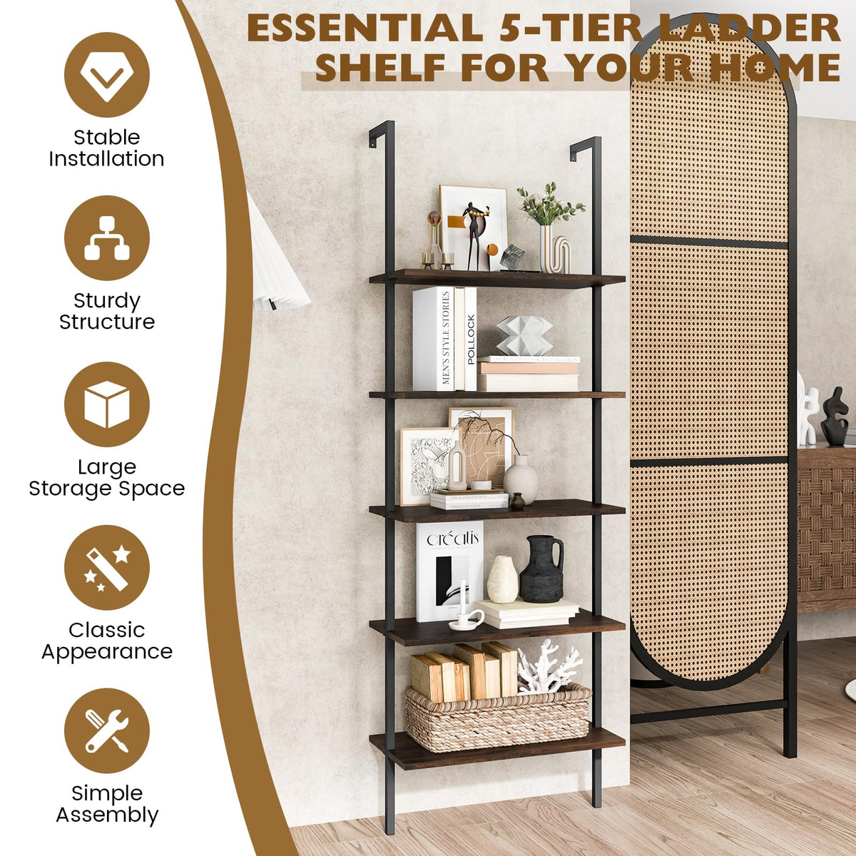 5-Tier Wall Mounted Bookshelf I8045