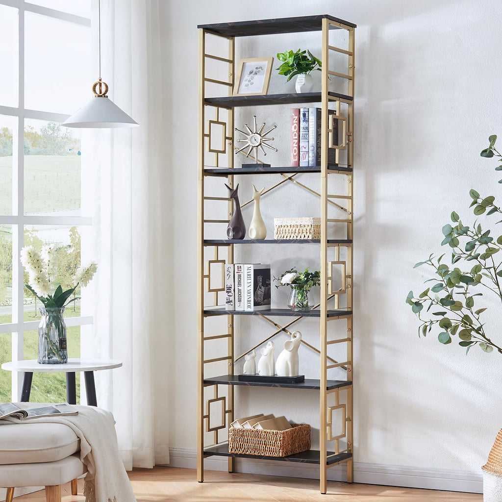 7-Tier Black Gold Metal Bookcase Y6816