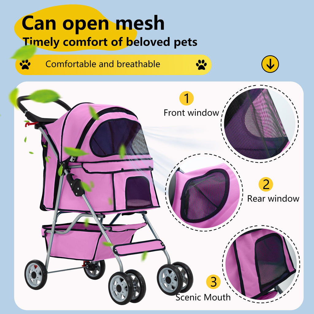 4-Wheel Foldable Pet Stroller Pink M7252
