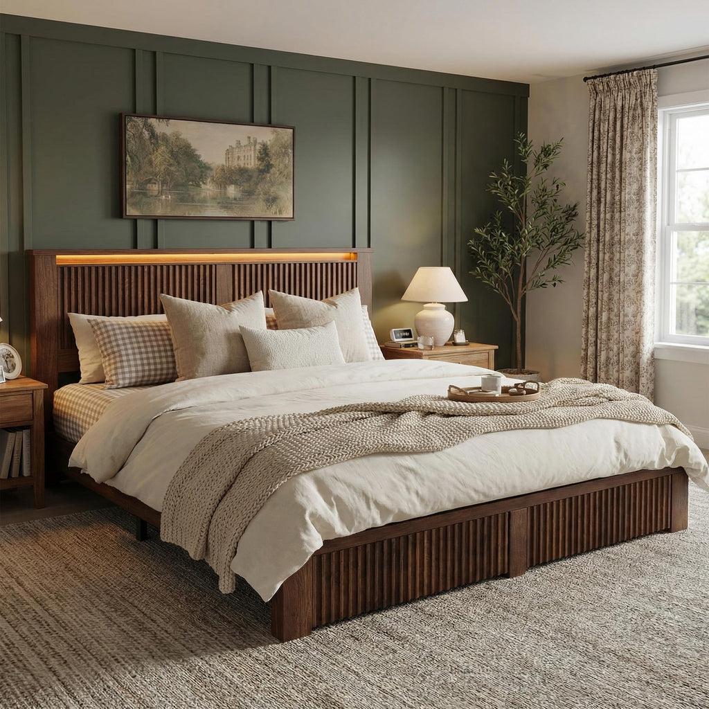 King Bed Frame with 2 Drawers and Storage Headboard E5371