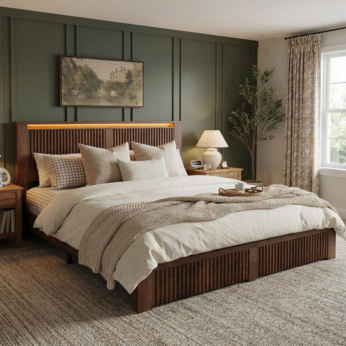 King Bed Frame with 2 Drawers and Storage Headboard E5371