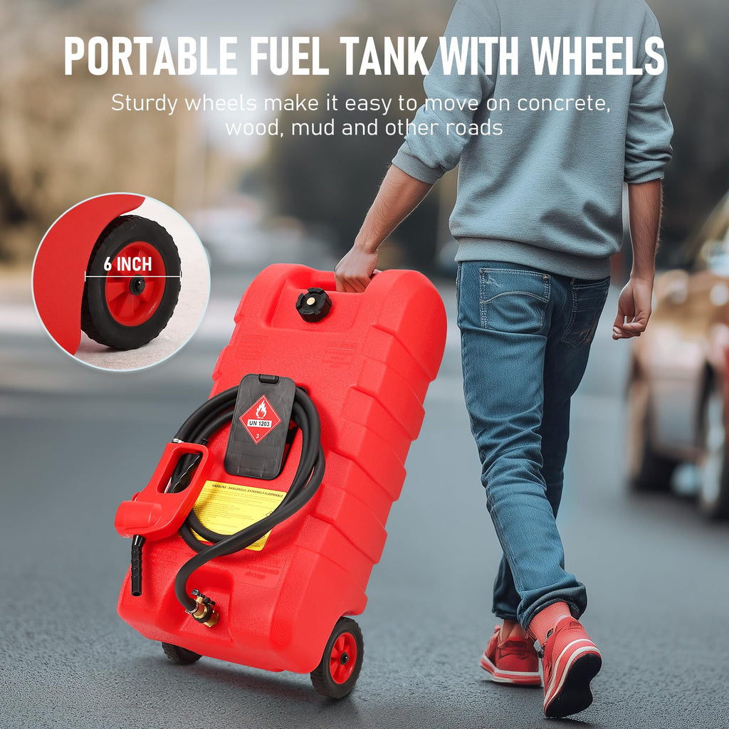 15 Gallon Wheeled Fuel Caddy with Manual Siphon Pump & 10FT Hose M625