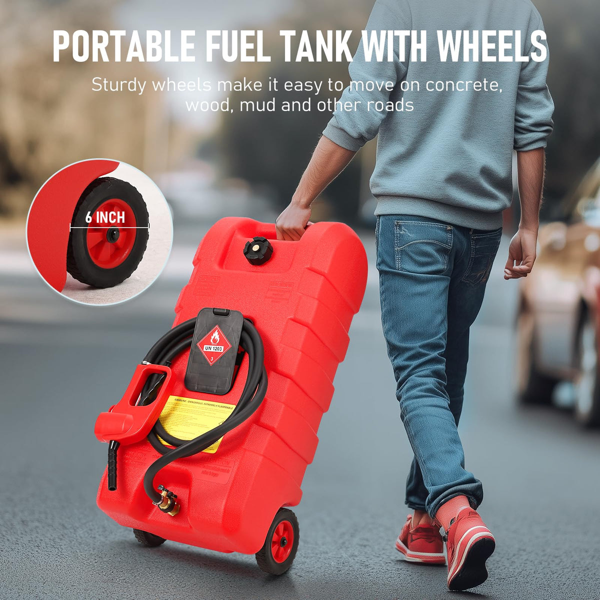 15 Gallon Wheeled Fuel Caddy with Manual Siphon Pump & 10FT Hose M625