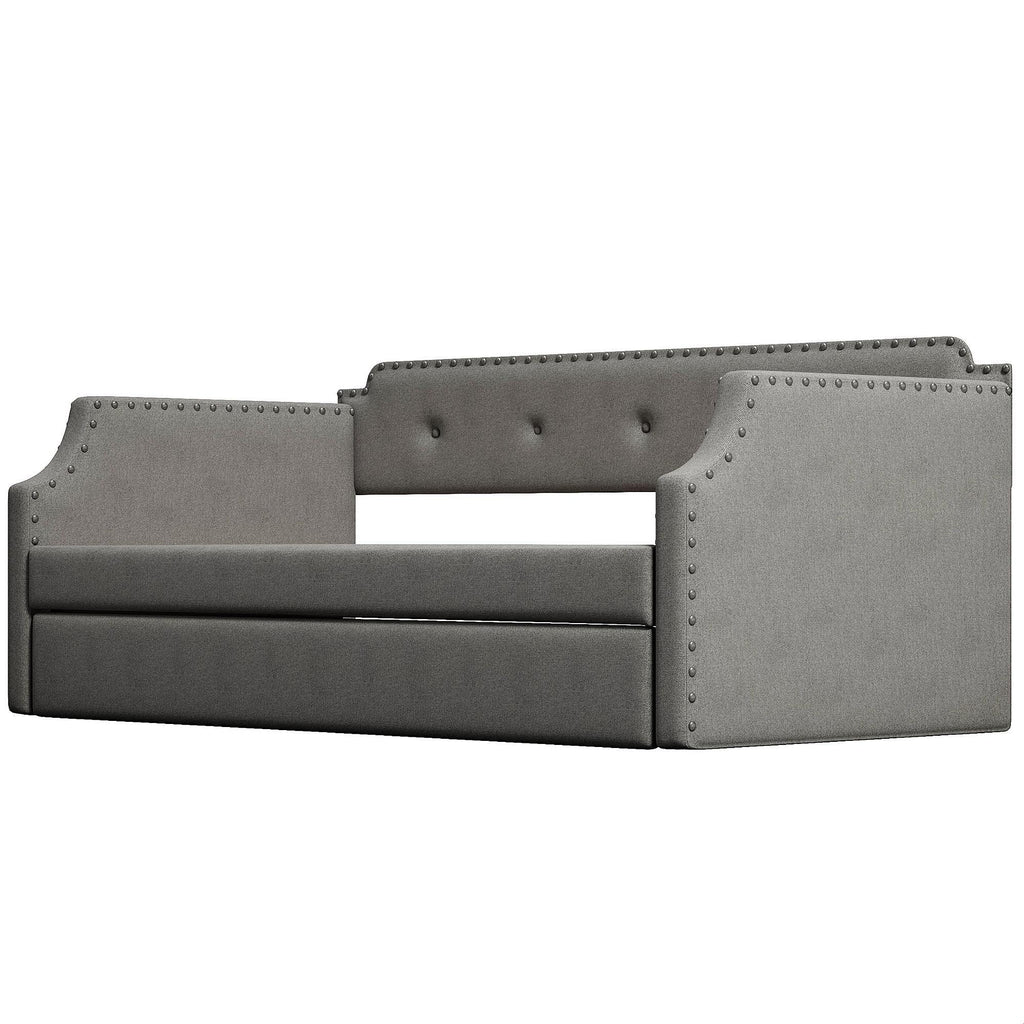 Gray Linen Upholstered Twin Daybed with Trundle C3411