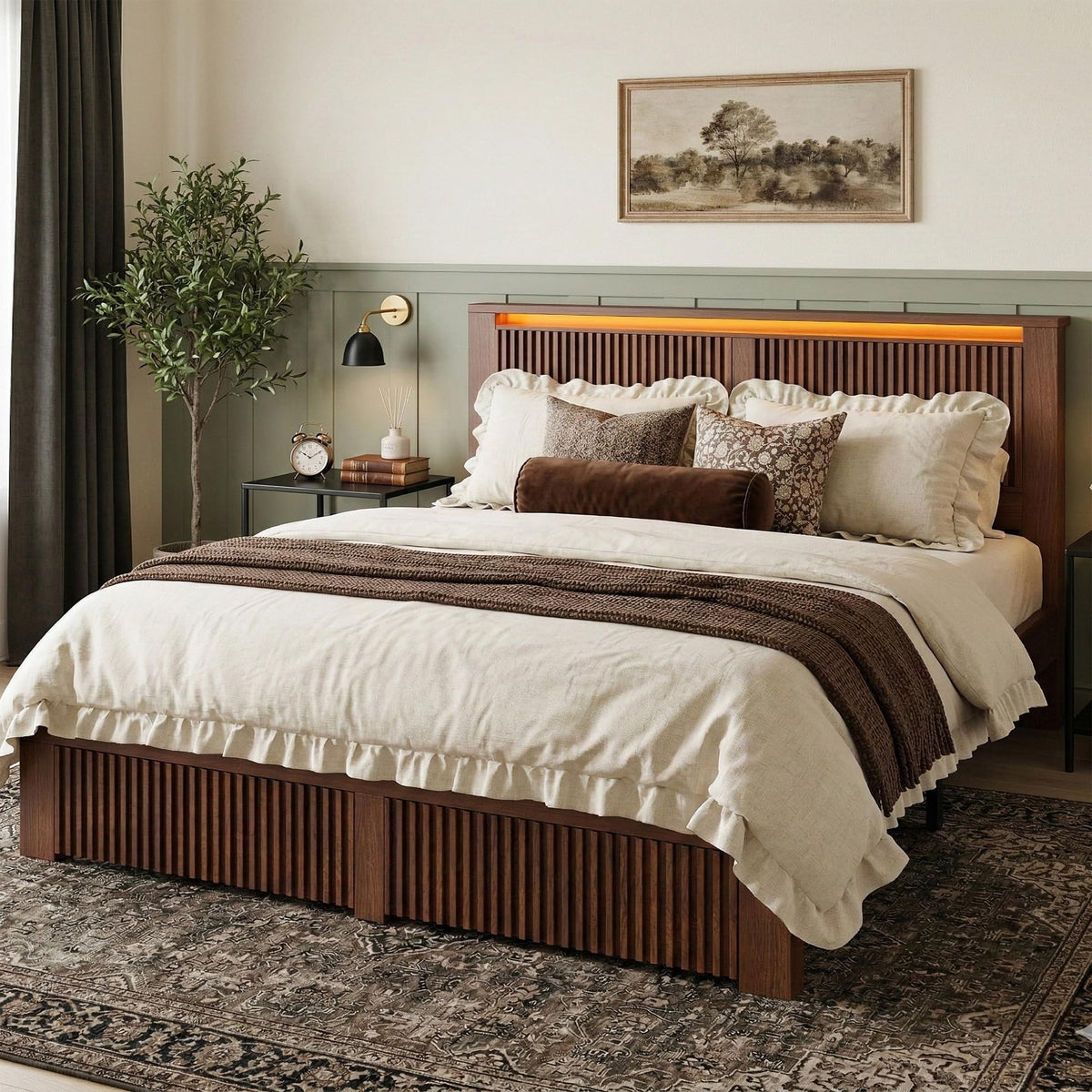 King Bed Frame with 2 Drawers and Storage Headboard E5371