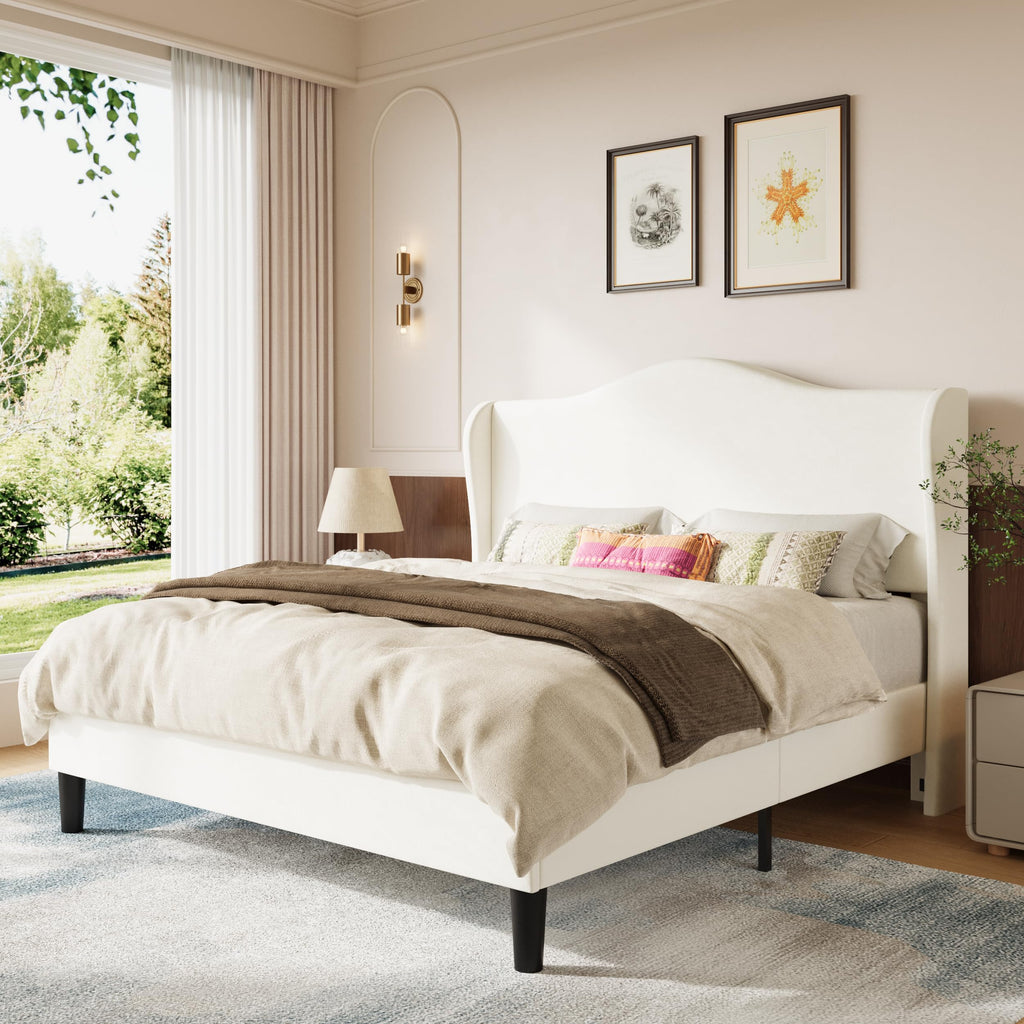 Queen Size Bed Frame with Wingback Headboard X91686