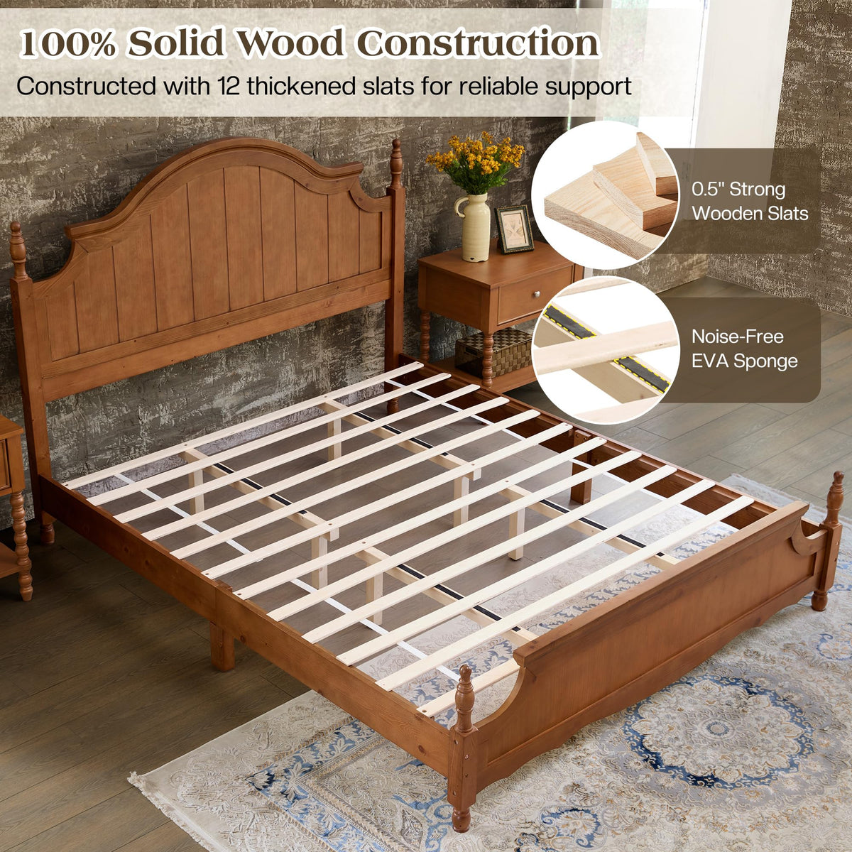 California King Solid Wood Arched Headboard Bed E481921