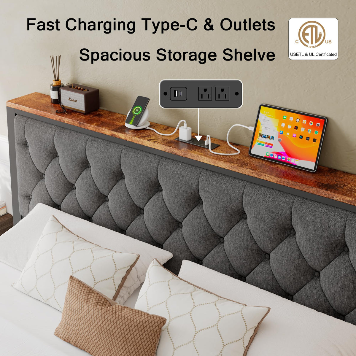 King Size Metal Platform Bed Frame with 2 Storage Drawers Q936