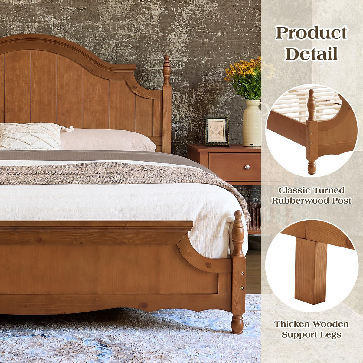 California King Solid Wood Arched Headboard Bed E481921