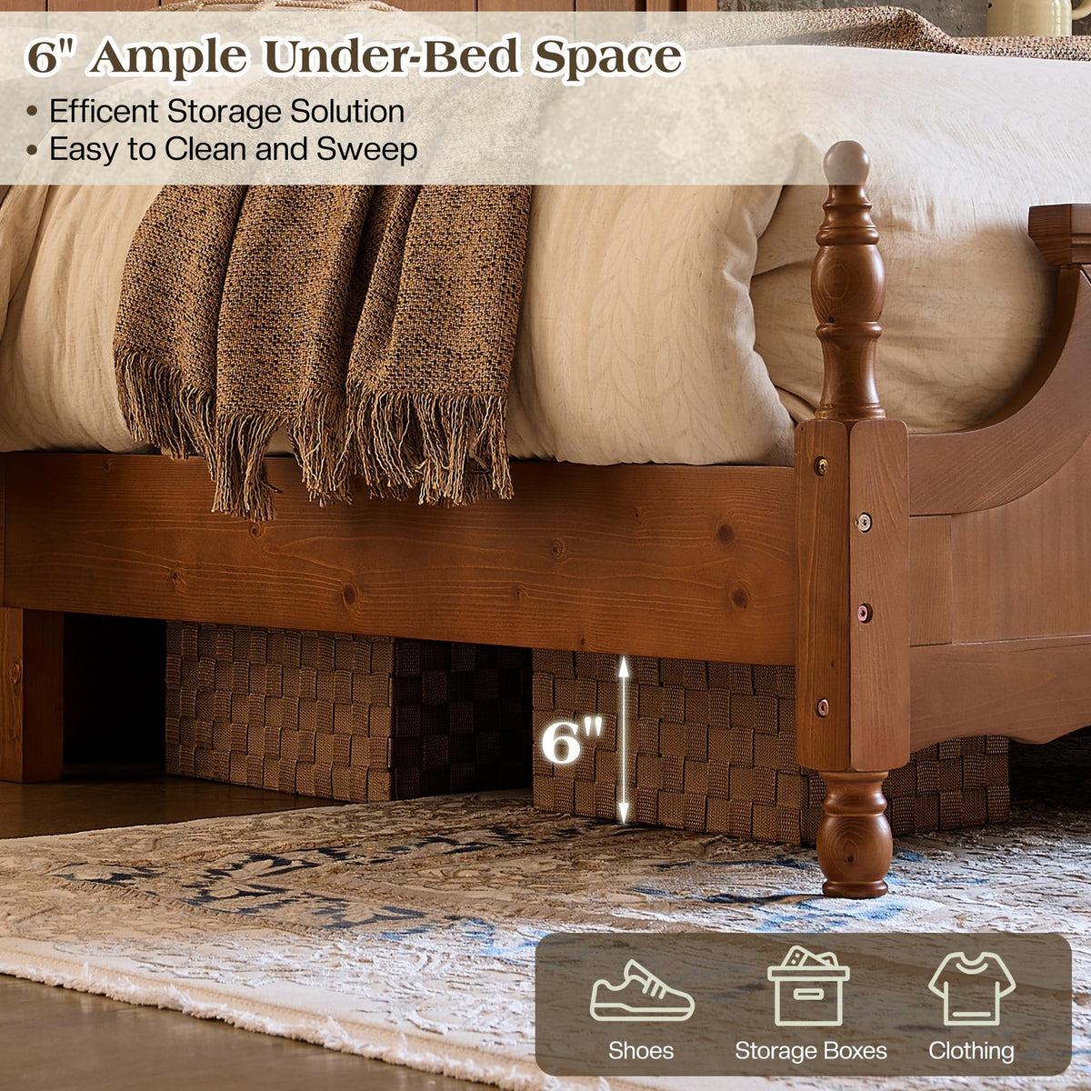 California King Solid Wood Arched Headboard Bed E481921