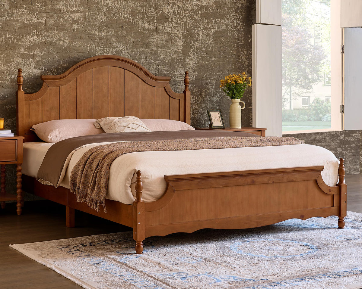 California King Solid Wood Arched Headboard Bed E481921