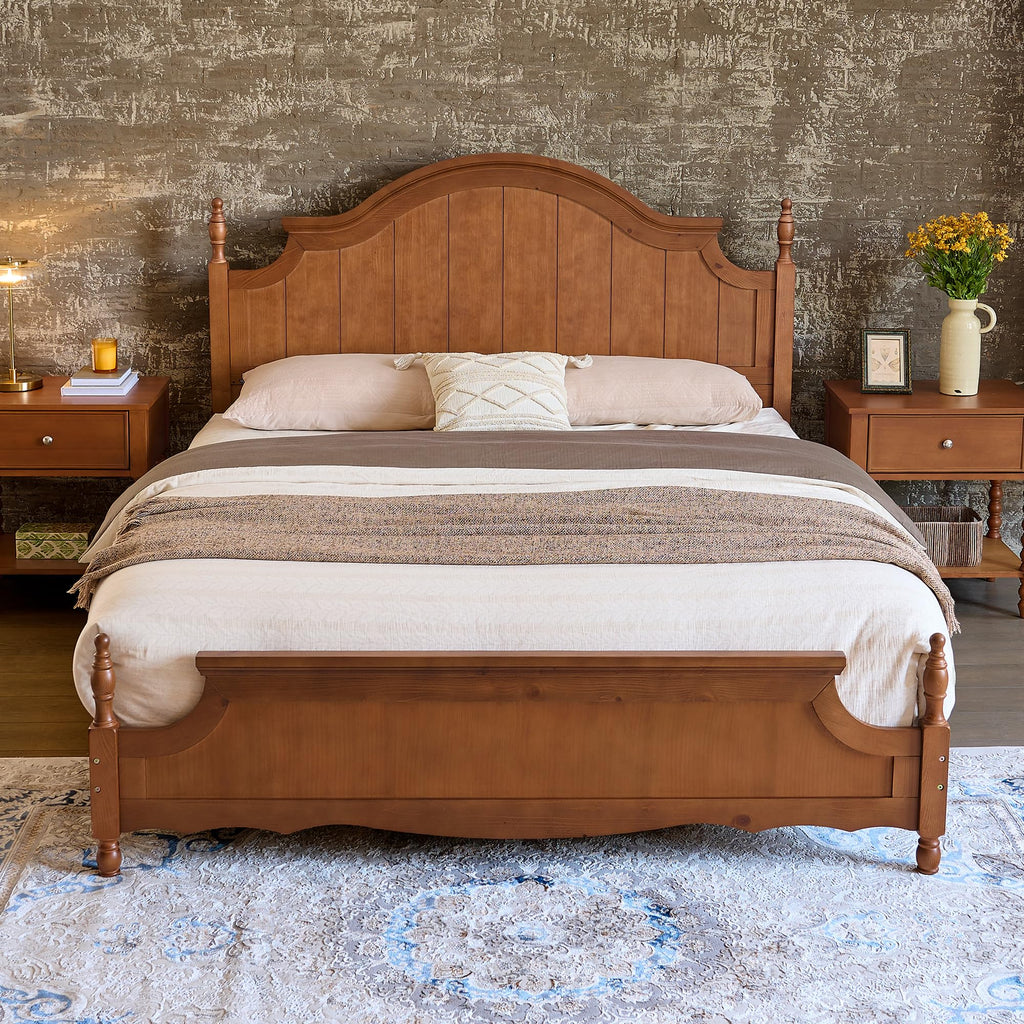 California King Solid Wood Arched Headboard Bed E481921