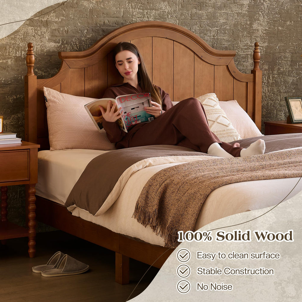 California King Solid Wood Arched Headboard Bed E481921