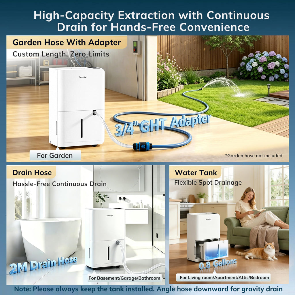 50 Pint/Day 3500Sq.Ft 40dB Dehumidifier with Drain Hose N563