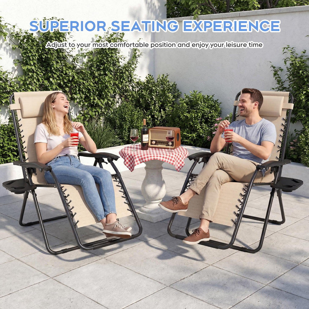 Set of 2 Adjustable Zero Gravity Lounge Chairs with Cup Holder Tray I761677