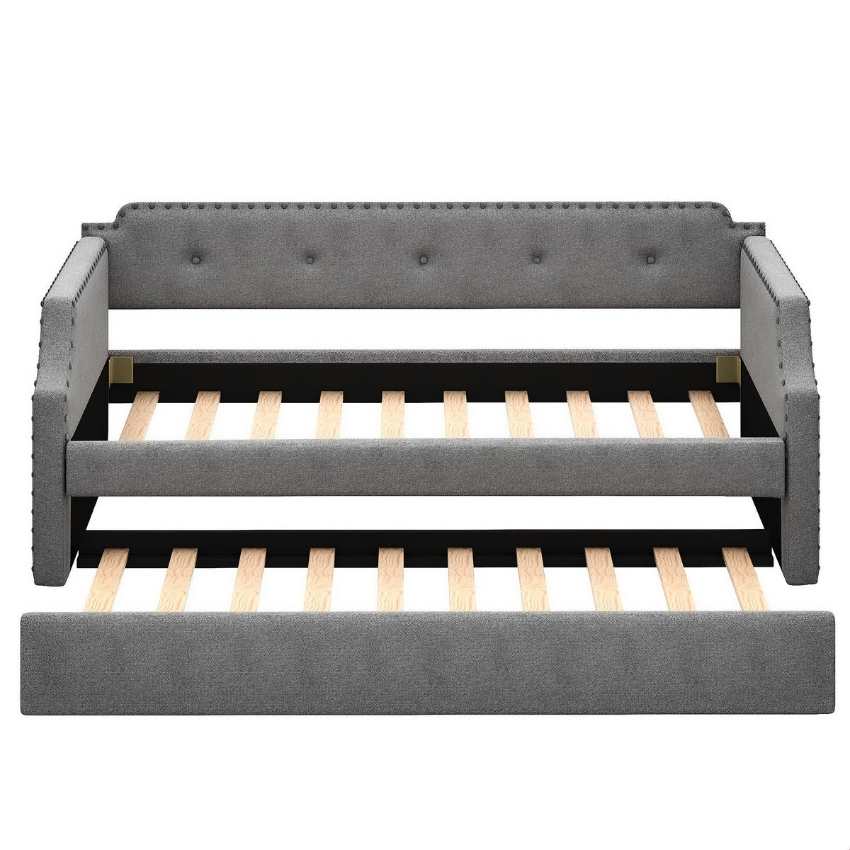 Gray Linen Upholstered Twin Daybed with Trundle C3411