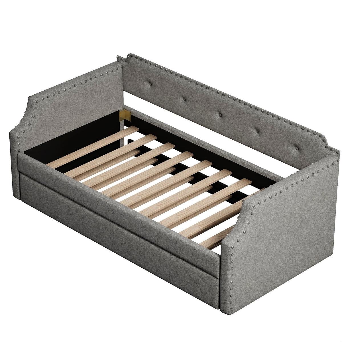 Gray Linen Upholstered Twin Daybed with Trundle C3411