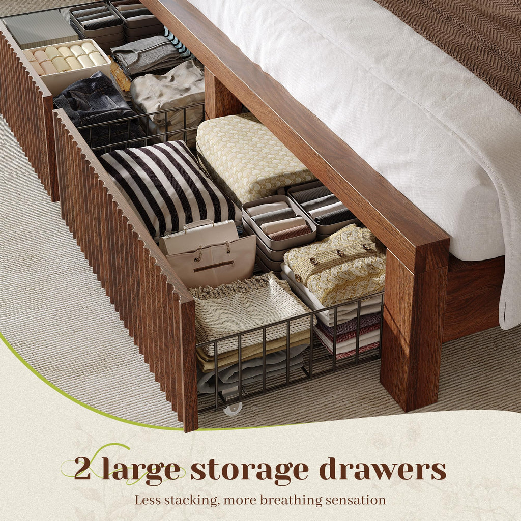 King Bed Frame with 2 Drawers and Storage Headboard E5371